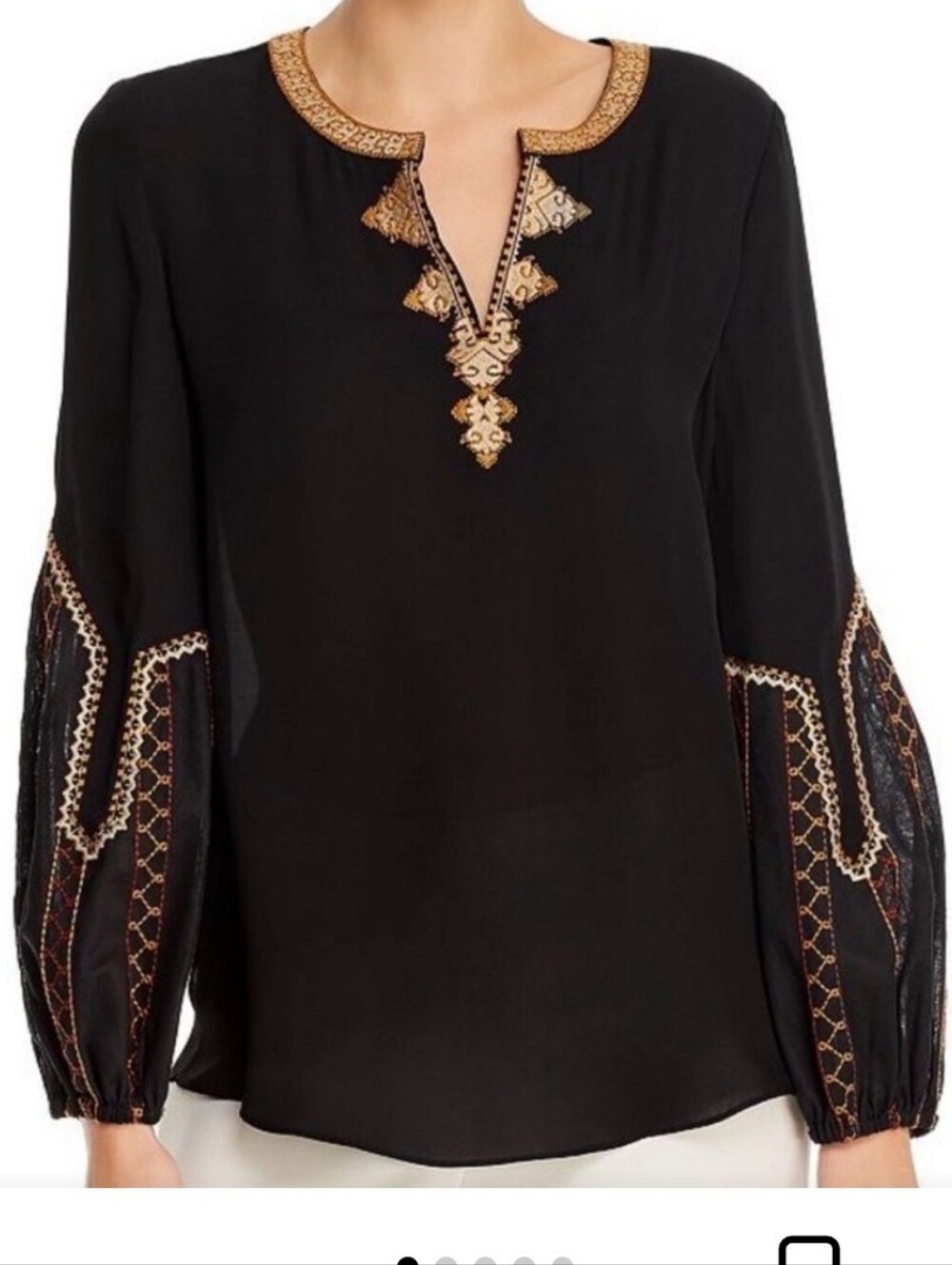 Kobi Halperin Yasmina Silk Black With Gold Embroidered Long Sleeve Women Blouse
